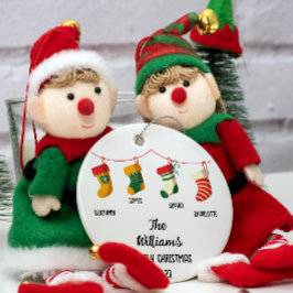 Jul i personligens familj med fyra anpassade namn julgransprydnad keramik