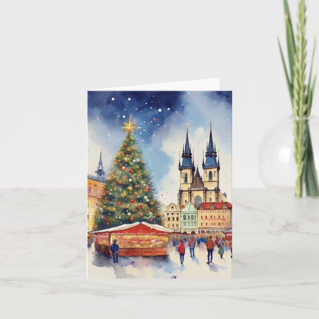 Jul i Prag Watercolor Kort (Framsida)