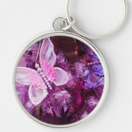 Jul i rosor och lilor rund silverfärgad nyckelring