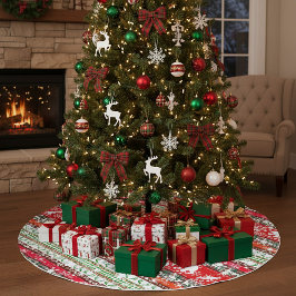 Jul i skogen med snöflingor julgransmatta borstad polyester