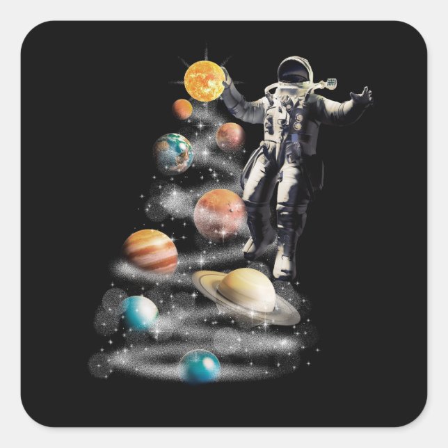 Jul i Space Solar System Astronaut Invati Fyrkantigt Klistermärke (Framsida)