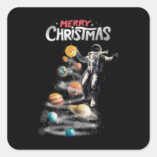 Jul i Space Solar System Astronaut Invati Fyrkantigt Klistermärke