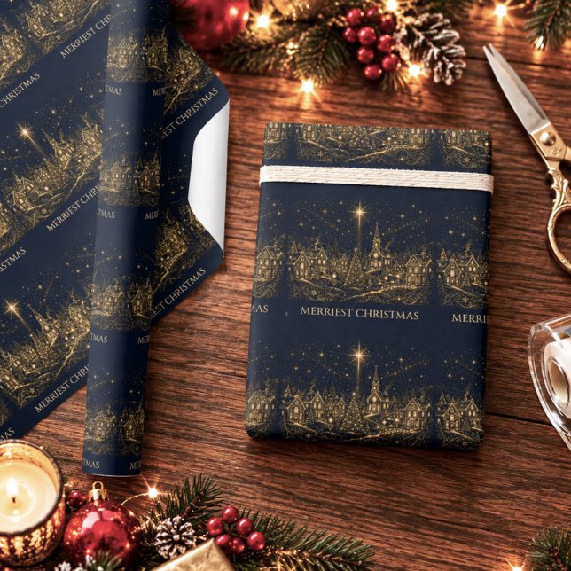 Jul i stjärnorna | Julby Presentpapper (Christmas in the Stars Christmas Village Wrapping Paper)