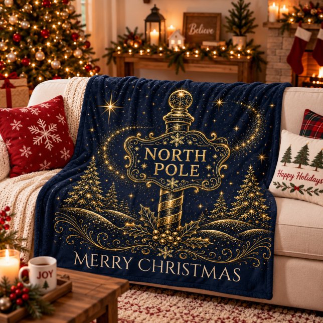 Jul i stjärnorna | Nordpolen Fleecefilt (Christmas in the Stars North Pole Fleece Blanket)