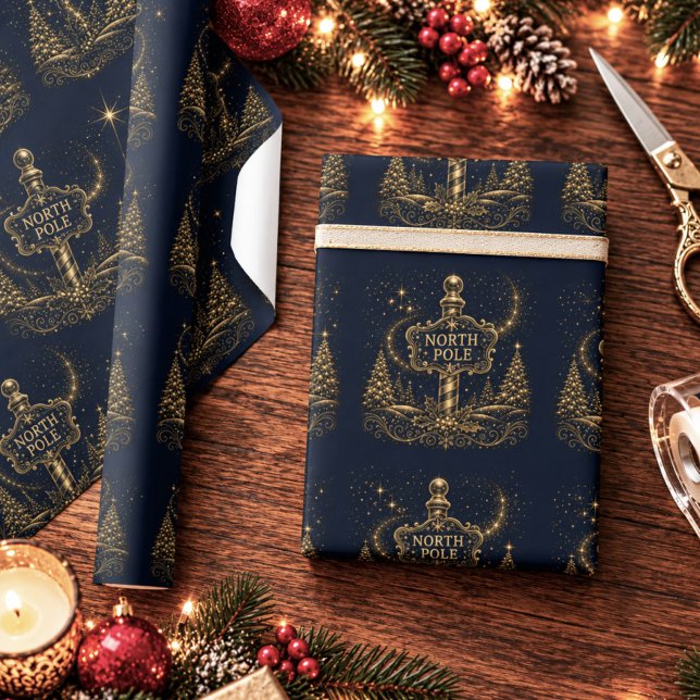 Jul i stjärnorna | Nordpolen Presentpapper (Christmas in the Stars North Pole Wrapping Paper)