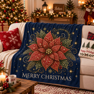 Jul i stjärnorna | Poinsettia Fleecefilt