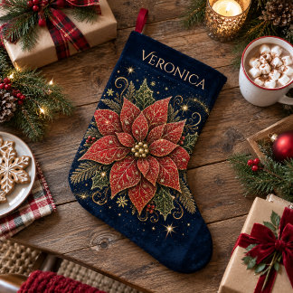 Jul i stjärnorna | Poinsettia Stor Julstrumpa