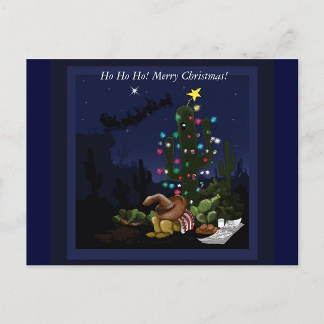 Jul i sydvästra belyst kaktus helg vykort (Framsida)