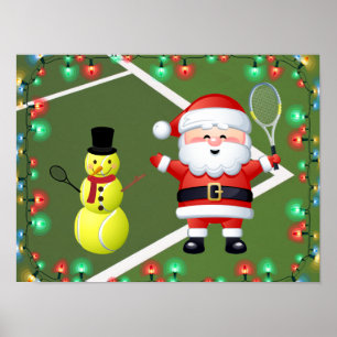 jul i Tennis Boll Snögubbe och Jultomten Poster