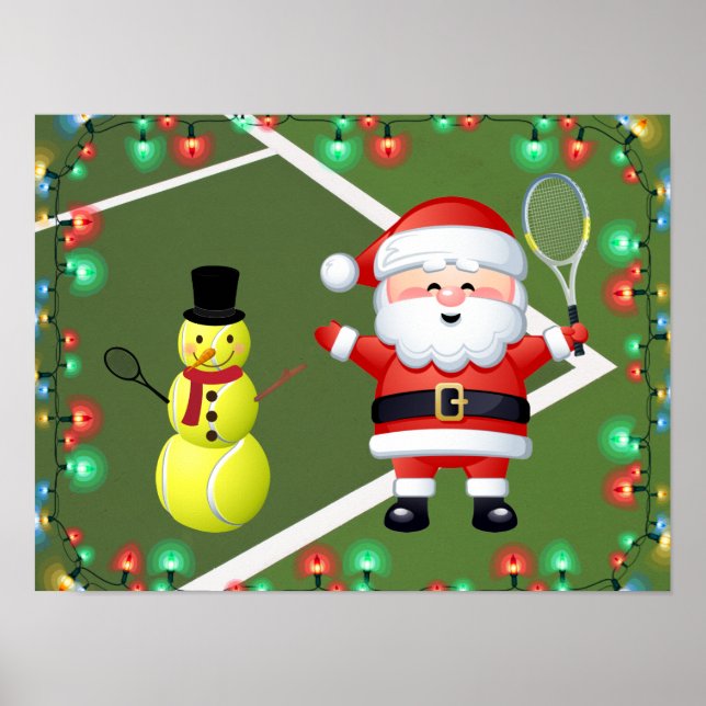 jul i Tennis Boll Snögubbe och Jultomten Poster (Framsidan)