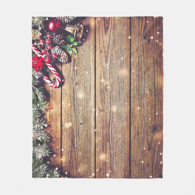 Jul i Träd: Mörk Wood Dekoration Fleecefilt (Framsidan)