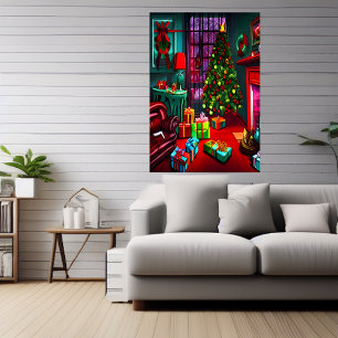 Jul i vardagsrummet AI Art Poster