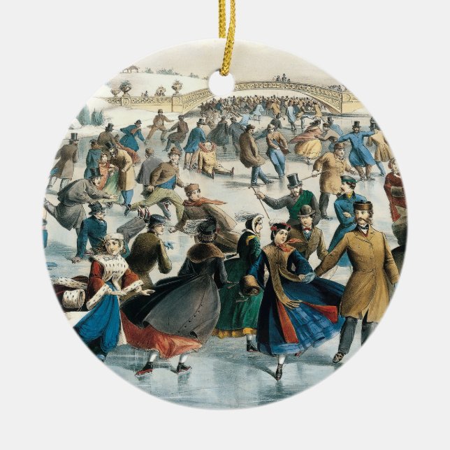 Jul i Victoria Central Park Currier & Ives Julgransprydnad Keramik (Framsidan)