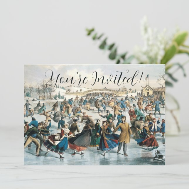 Jul i Victoria- eran Central Park Currier & Ives Inbjudningar (Stående Fram)