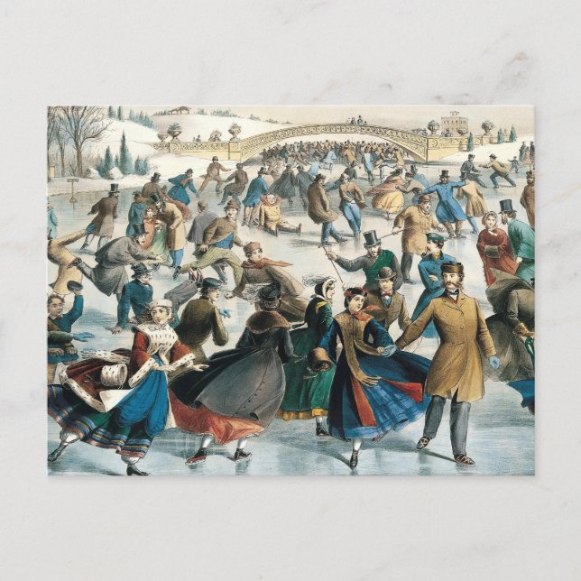 Jul i Victoria- eran Central Park Currier & Ives Vykort (Framsida)
