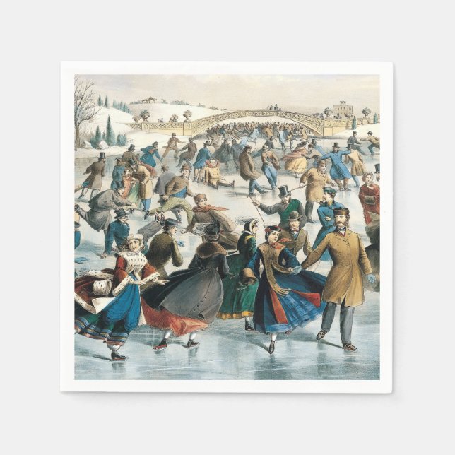 Jul i Victoriaepoken Central Park Currier & Ives Pappersservett (Framsidan)