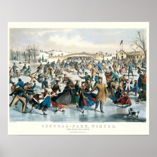 Jul i Victoriaepoken Central Park Currier & Ives Poster (Framsidan)