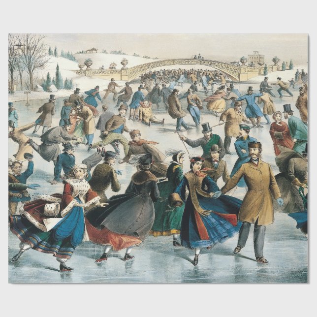 Jul i Victoriaepoken Central Park Currier & Ives Presentpapper (Platt)