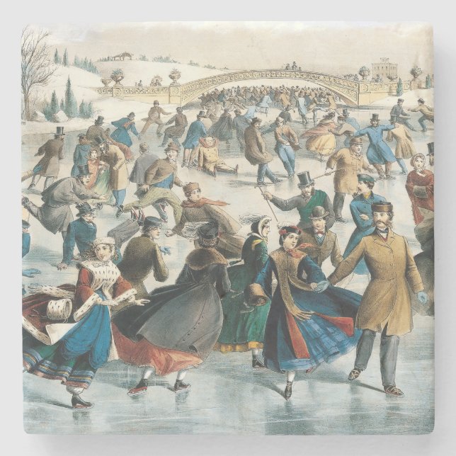 Jul i Victoriaepoken Central Park Currier & Ives Stenunderlägg (Framsidan)
