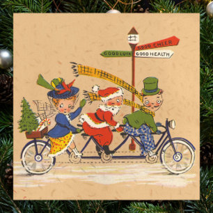 Jul i vintage-stil, viktoriansk jultomte på cykel poster