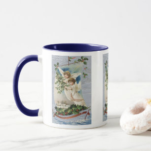 Jul i vintage-stil, viktorianska änglar i en segel mugg