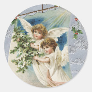 Jul i vintage-stil, viktorianska änglar i en segel runt klistermärke