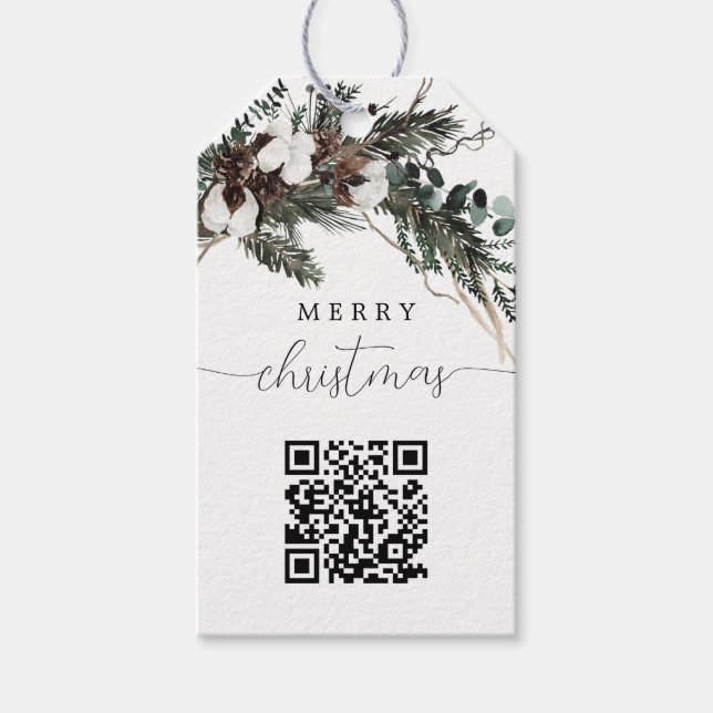 Jul i Winter Greenery QR-koden Presentetikett (Framsidan)