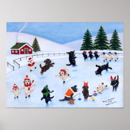 Jul Ice Skating Labradors Artwork Poster