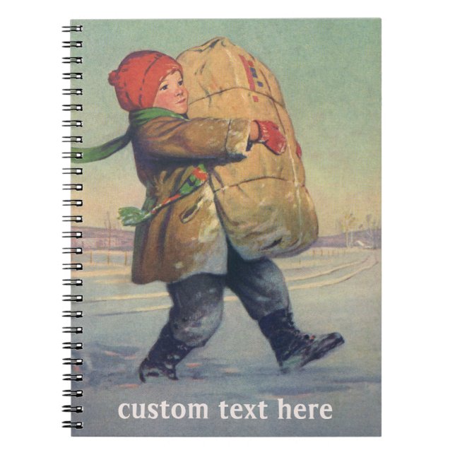 Jul igen, barn med stort paket anteckningsbok (Framsidan)