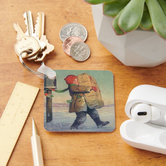 Jul igen, barn med stort paket nyckelring (Skrivbord)