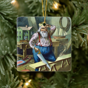 Jul igen, Tomte bygger leksaker såg Julgransprydnad Keramik