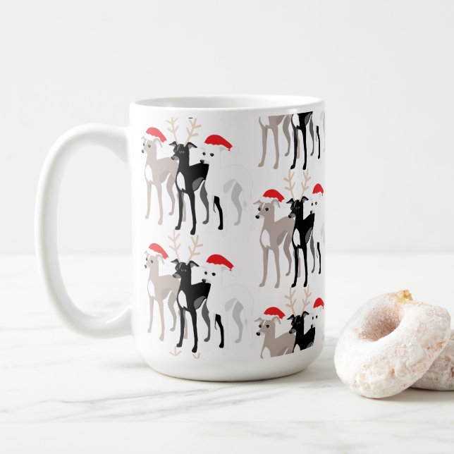 Jul-Iggy Italiana Greyhounds eller Whippets Kaffemugg (Med munk)