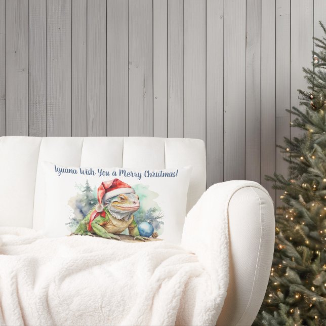 Jul Iguana Lumbar Dekorativ kudde (iguana wish you a merry christmas lumbar pillow mock-up)