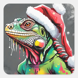 Jul Iguana Sticker Fyrkantigt Klistermärke