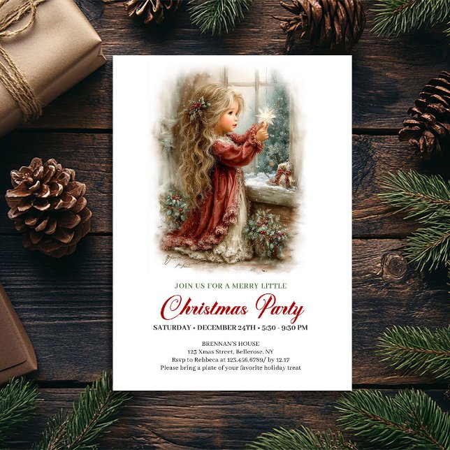 Jul inbjudan Söt flicka Vinterscen design (Christmas Invitation Cute Girl Winter Scene Design)