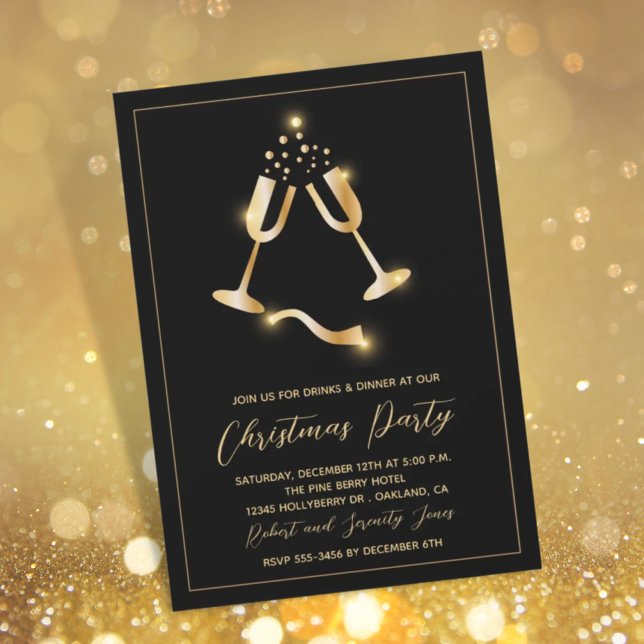 Jul-inbjudan till Guld Black Party Champagne (Skapare uppladdad)