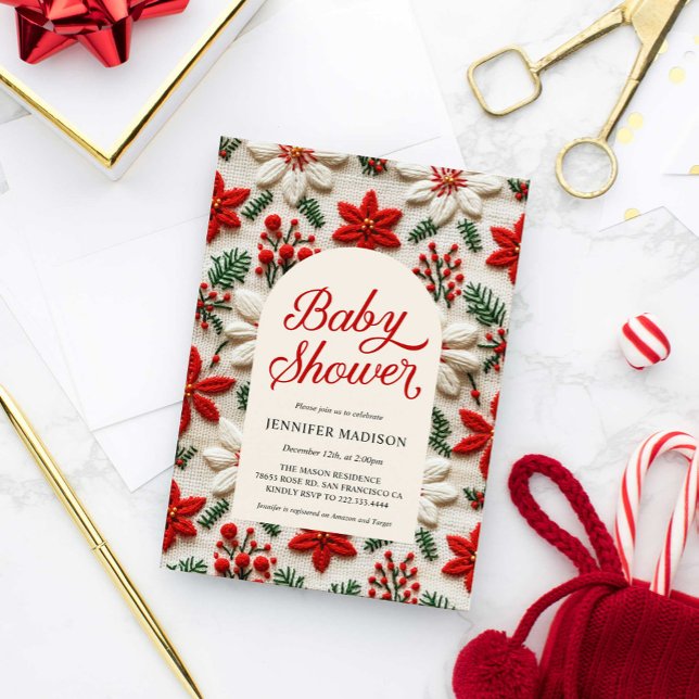 Jul - inbjudan till Neutral Baby Shower (Festive Christmas Baby Shower Invitation)