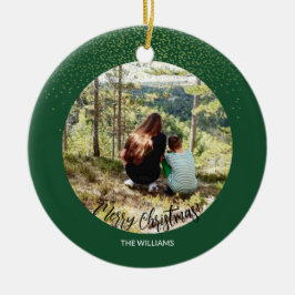 Jul Inramad Foto Skogsgrön Glitter Julgransprydnad Keramik