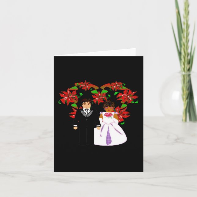 Jul Interracial Bröllopspar Hjärtkrans Helgkort (Framsida)