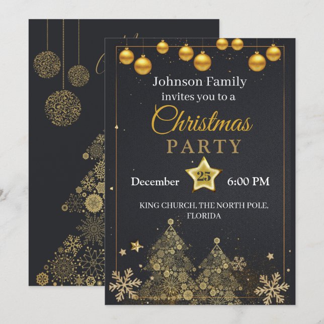 Jul Invitation | Guld Invitation Inbjudningar (Fram/baksida)