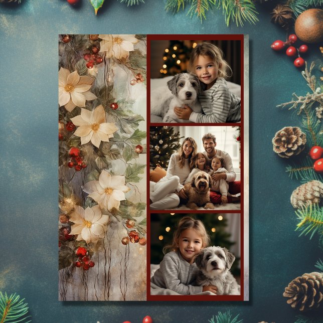 Jul Irish Blating 3 Photo Winter Flowers Helgkort (Front - Christmas Irish Blessing 3 Photo Winter Flowers Holiday Card)