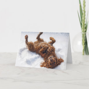 Jul Irish Setter gör en snöängel Helgkort