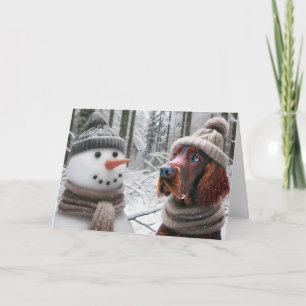 Jul Irish Setter Hund With a Snögubbe Kort