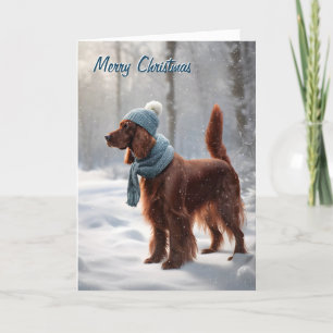 Jul Irish Setter in Winter Skogen Helgkort