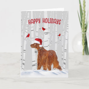 Jul Irish Setter med Birch Träd Helgkort