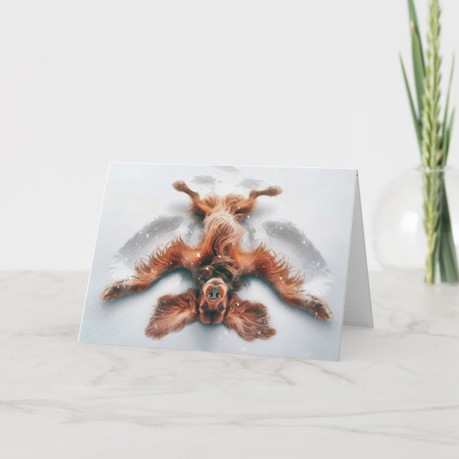 Jul Irish Setter Skapar en Snö Angel Helgkort (Framsida)