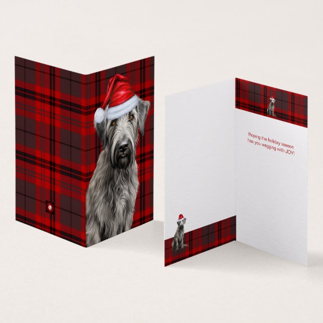Jul Irish Wolfhound Hund Röd Karo Jul Kort (In- och utsida)