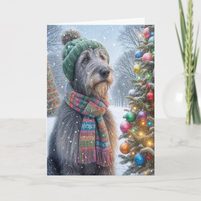 Jul Irish Wolfhound med Träd Helgkort (Framsida)