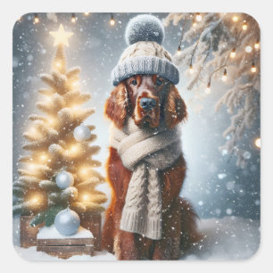 Jul - irländskt brev med Scarf och Hat Fyrkantigt Klistermärke