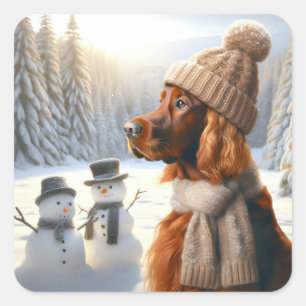 Jul - irländskt brev med Snögubbar Fyrkantigt Klistermärke